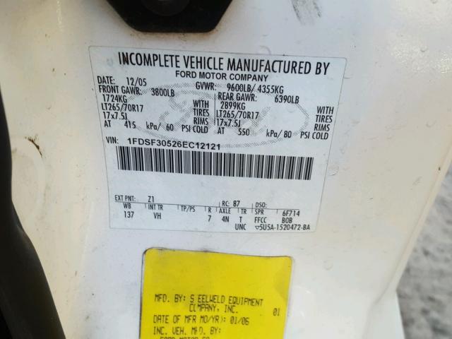 1FDSF30526EC12121 - 2006 FORD F350 SRW S WHITE photo 10