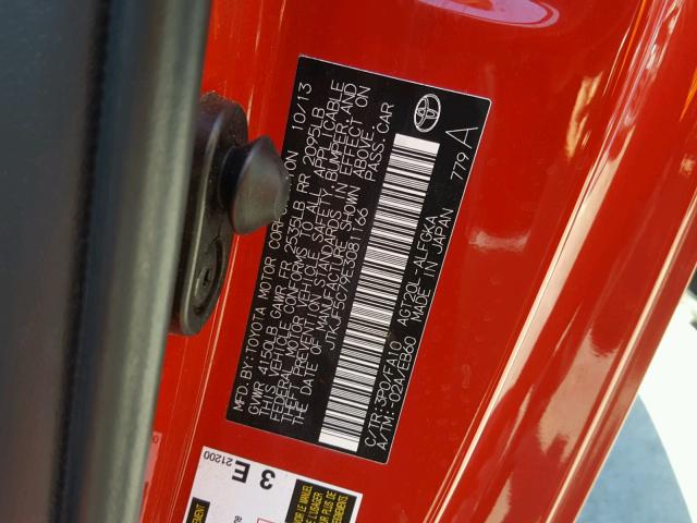 JTKJF5C79E3081166 - 2014 TOYOTA SCION TC 红色 照片 10