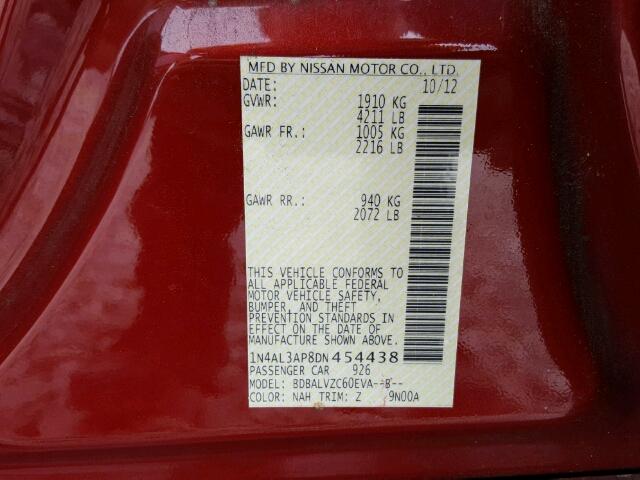 1N4AL3AP8DN454438 - 2013 NISSAN ALTIMA 2.5 RED photo 10