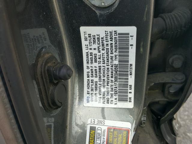 19XFA1F36BE040592 - 2011 HONDA CIVIC VP GRAY photo 10