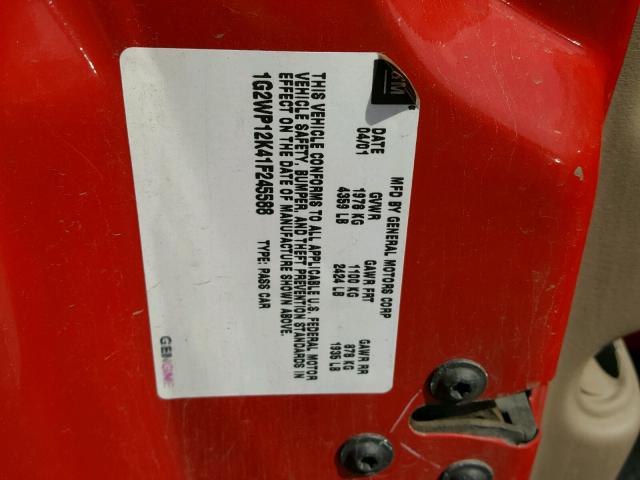 1G2WP12K41F245588 - 2001 PONTIAC GRAND PRIX RED photo 10