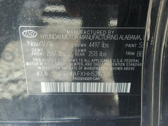 5NPE34AFXHH528750 - 2017 HYUNDAI SONATA SPO BLACK photo 10