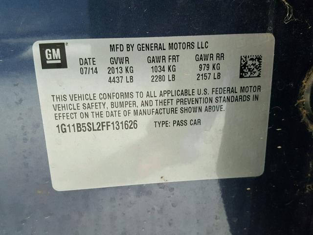 1G11B5SL2FF131626 - 2015 CHEVROLET MALIBU LS ლურჯი ფოტო 9