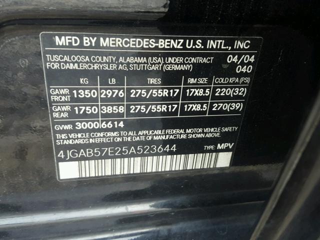 4JGAB57E25A523644 - 2005 MERCEDES-BENZ ML 350 SILVER photo 10