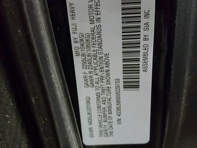 4S3BL686856229753 - 2005 SUBARU LEGACY GT BLACK photo 10