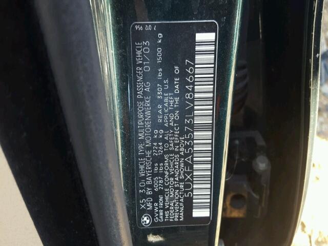 5UXFA53573LV84667 - 2003 BMW X5 3.0I GREEN photo 9