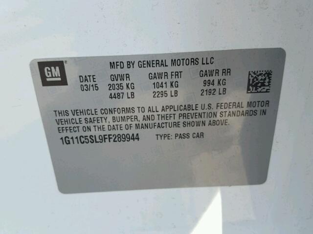 1G11C5SL9FF289944 - 2015 CHEVROLET MALIBU 1LT 白色 照片 10