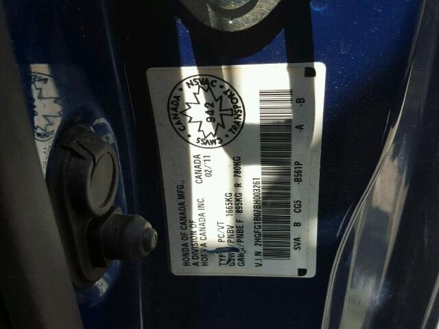 2HGFG1B07BH003261 - 2011 HONDA CIVIC EXL 蓝色 照片 10