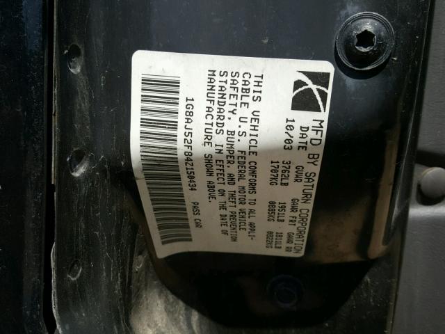 1G8AJ52F84Z150434 - 2004 SATURN ION LEVEL BLACK photo 10