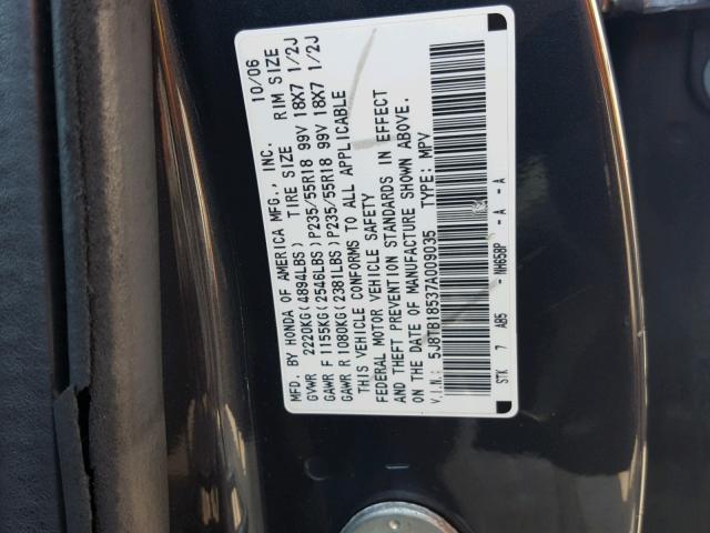 5J8TB18537A009035 - 2007 ACURA RDX TECHNO CHARCOAL photo 10