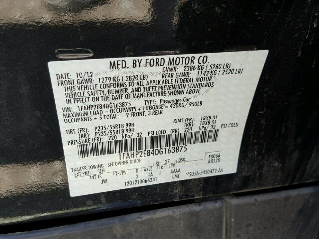 1FAHP2E84DG163875 - 2013 FORD TAURUS BLACK photo 10