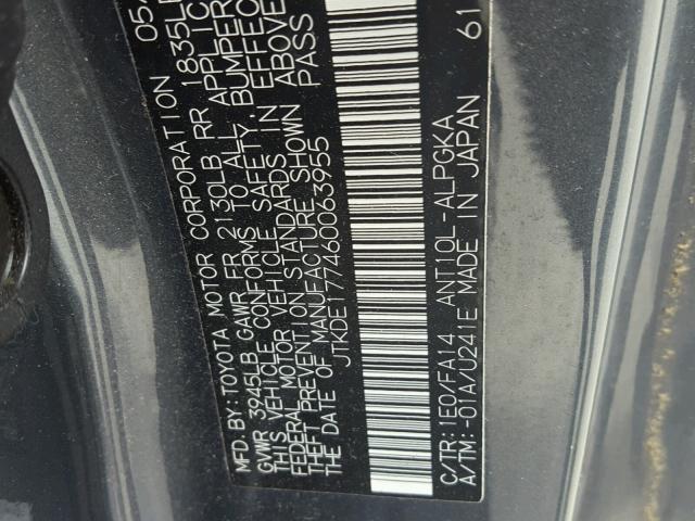 JTKDE177460063955 - 2006 TOYOTA SCION TC 灰色 照片 10