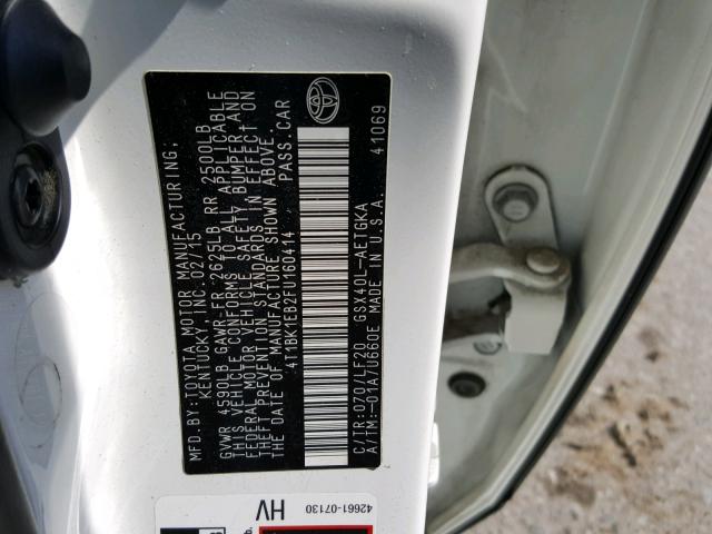 4T1BK1EB2FU160414 - 2015 TOYOTA AVALON XLE WHITE photo 10