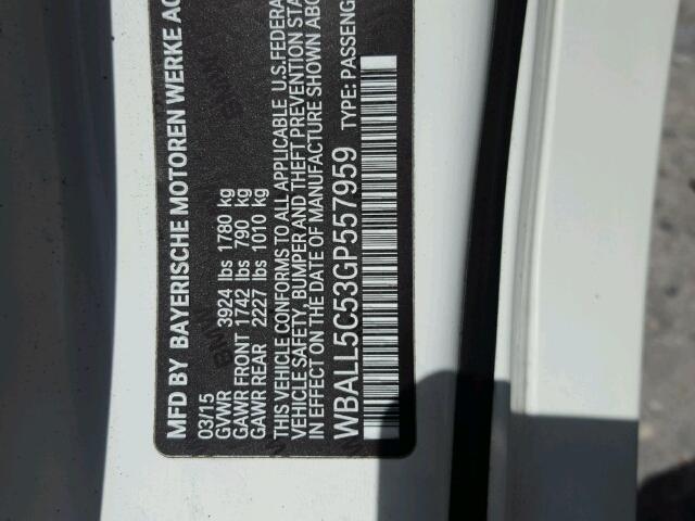 WBALL5C53GP557959 - 2016 BMW Z4 SDRIVE2 WHITE photo 10