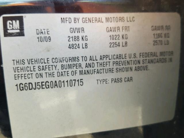 1G6DJ5EG0A0110715 - 2010 CADILLAC CTS PERFOR BLACK photo 10