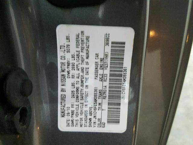 JN1CV6FE5AM355361 - 2010 INFINITI G37 BASE SILVER photo 10