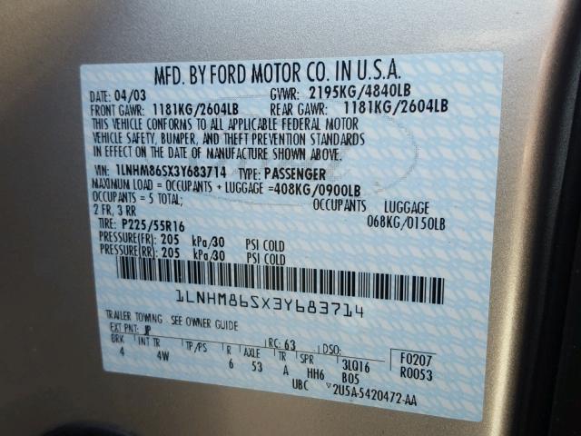 1LNHM86SX3Y683714 - 2003 LINCOLN LS 银色 照片 10