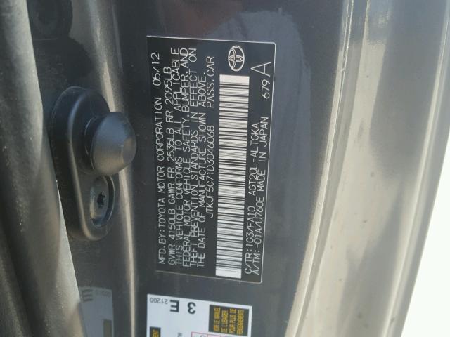 JTKJF5C71D3046068 - 2013 TOYOTA SCION TC 灰色 照片 10