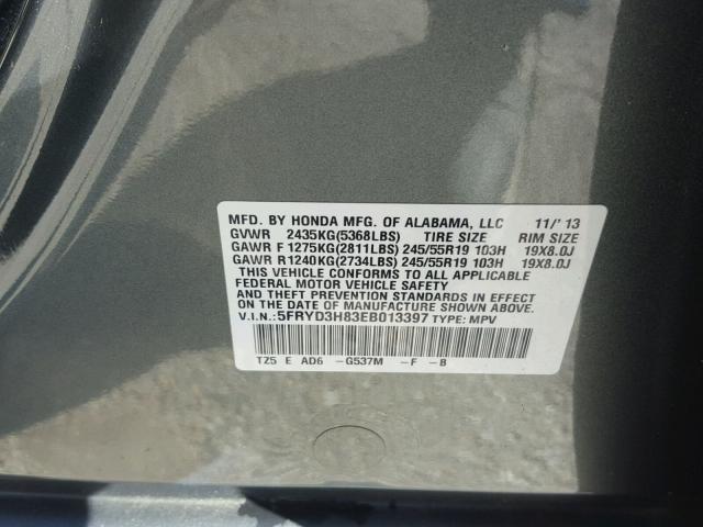 5FRYD3H83EB013397 - 2014 ACURA MDX ADVANC GRAY photo 10