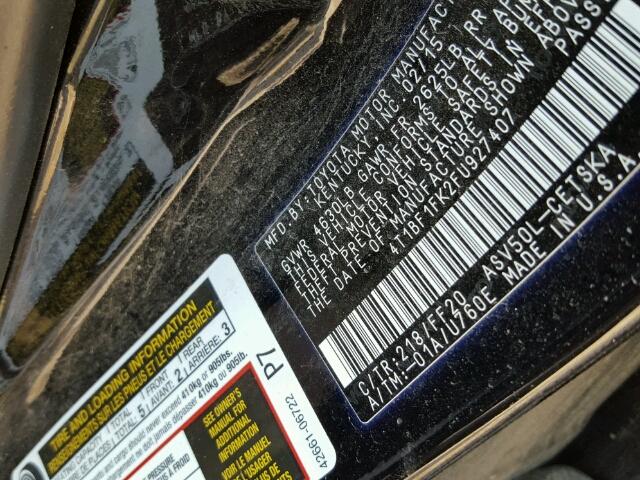 4T1BF1FK2FU927407 - 2015 TOYOTA CAMRY LE შავი ფოტო 10