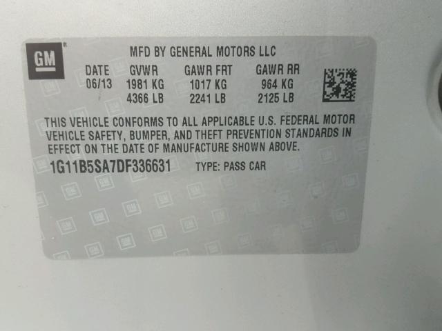 1G11B5SA7DF336631 - 2013 CHEVROLET MALIBU LS ვერცხლისფერი ფოტო 10