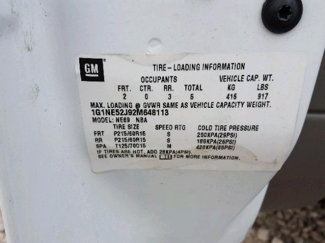 1G1NE52J92M648113 - 2002 CHEVROLET MALIBU LS თეთრი ფოტო 10