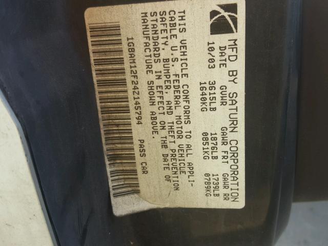1G8AM12F24Z145794 - 2004 SATURN ION LEVEL SILVER photo 10