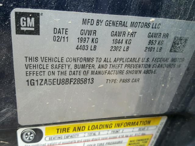 1G1ZA5EU8BF285813 - 2011 CHEVROLET MALIBU LS ლურჯი ფოტო 10