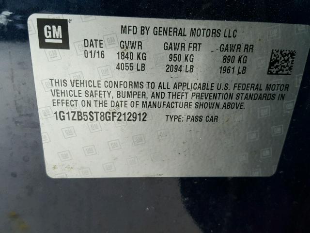 1G1ZB5ST8GF212912 - 2016 CHEVROLET MALIBU LS Mavi foto 10