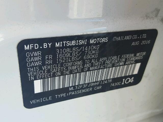 ML32F3FJ9HHF12478 - 2017 MITSUBISHI MIRAGE G4 WHITE photo 10