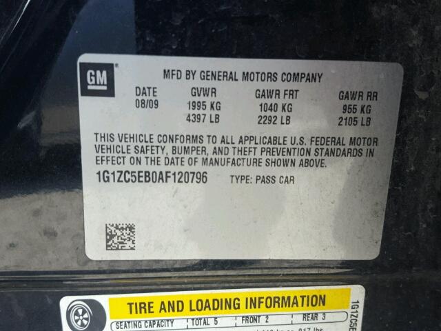 1G1ZC5EB0AF120796 - 2010 CHEVROLET MALIBU 1LT ნაცრისფერი ფოტო 10