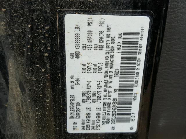 3D7KU28C94G245829 - 2004 DODGE RAM 2500 S BLACK photo 10