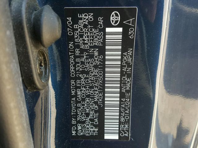 JTKDE177X50011776 - 2005 TOYOTA SCION TC 蓝色 照片 10