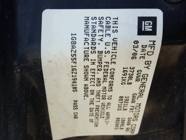 1G8AZ55F16Z194105 - 2006 SATURN ION LEVEL GRAY photo 10