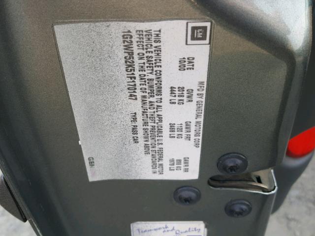 1G2WP52K51F170147 - 2001 PONTIAC GRAND PRIX GRAY photo 10