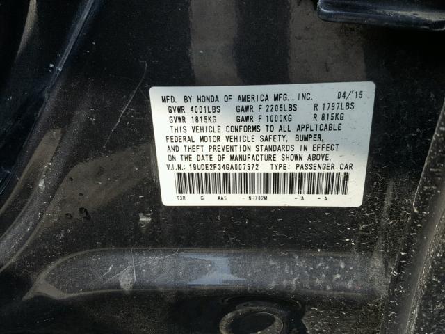 19UDE2F34GA007572 - 2016 ACURA ILX BASE GRAY photo 10