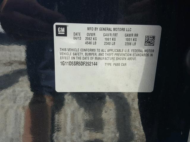 1G11D5SR5DF292144 - 2013 CHEVROLET MALIBU 1LT BLACK photo 10