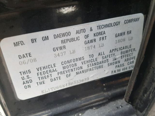 KL1TD66E49B333639 - 2009 CHEVROLET AVEO LS BLACK photo 10