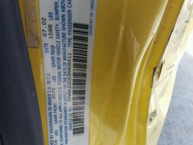 3VWBK21C03M406611 - 2003 VOLKSWAGEN NEW BEETLE 黄色 照片 10