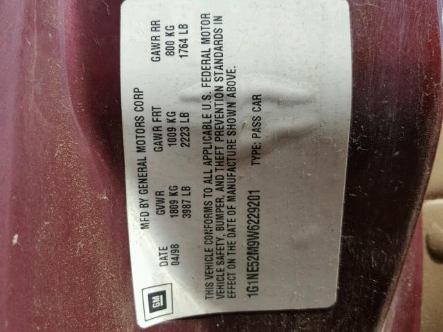 1G1NE52M9W6229201 - 1998 CHEVROLET MALIBU LS BURGUNDY photo 10