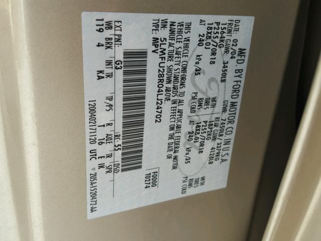 5LMFU28R04LJ24702 - 2004 LINCOLN NAVIGATOR 金色 照片 10