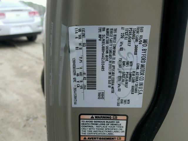 5LMEU88H44ZJ33485 - 2004 LINCOLN AVIATOR 金色 照片 10