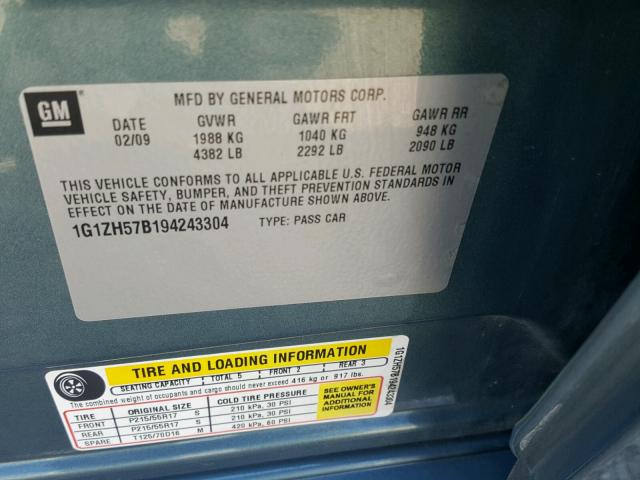 1G1ZH57B194243304 - 2009 CHEVROLET MALIBU 1LT 绿色 照片 10