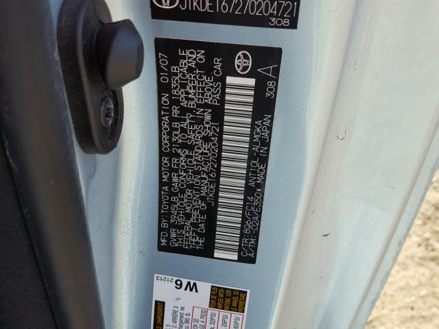 JTKDE167270204721 - 2007 TOYOTA SCION TC 蓝色 照片 10