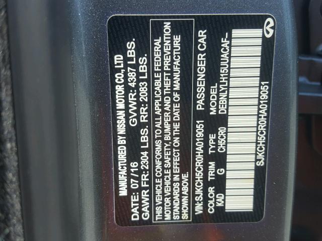 SJKCH5CR0HA019051 - 2017 INFINITI QX30 BASE GRAY photo 10