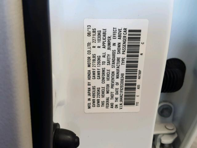 JH4KC1F92EC006348 - 2014 ACURA RLX ADVANC თეთრი ფოტო 10