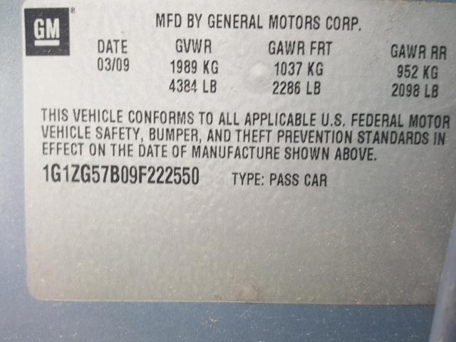 1G1ZG57B09F222550 - 2009 CHEVROLET MALIBU LS ლურჯი ფოტო 10