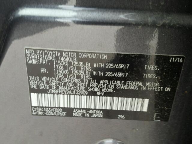 JTMBFREV2HJ132909 - 2017 TOYOTA RAV4 LE Boz foto 10
