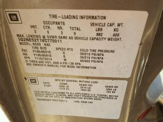 1G2NE52T1VC775011 - 1997 PONTIAC GRAND AM S Bej foto 10