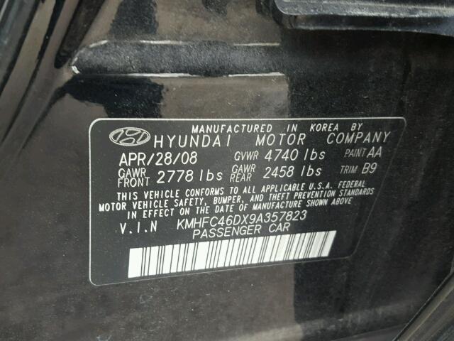 KMHFC46DX9A357823 - 2009 HYUNDAI AZERA GLS BLACK photo 10